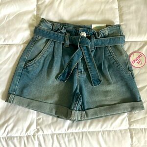 Girls Pleated Belted Jean Shorts NWT
